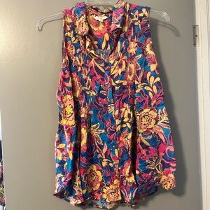 Terra & Sky Vibrant Floral Sleeveless Blouse - Pink, Blue, Yellow
